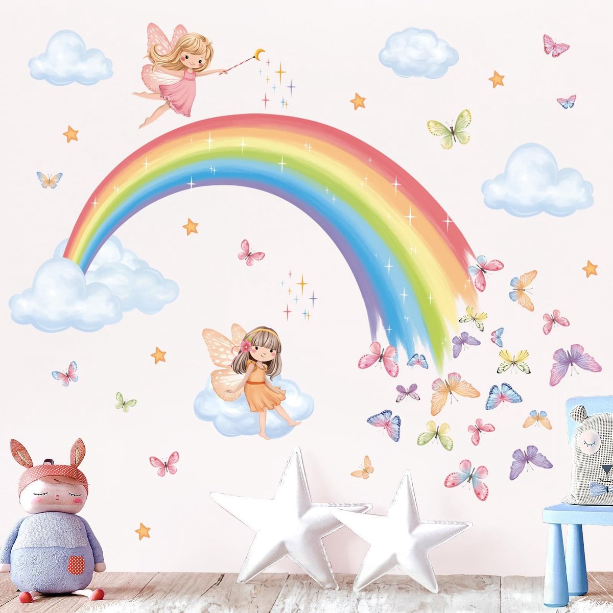 Allecto - Rainbow Fairy Wanddecoratie - Muurstickers - Multicolor - Kinderen - Decoratie voor Kinderkamer