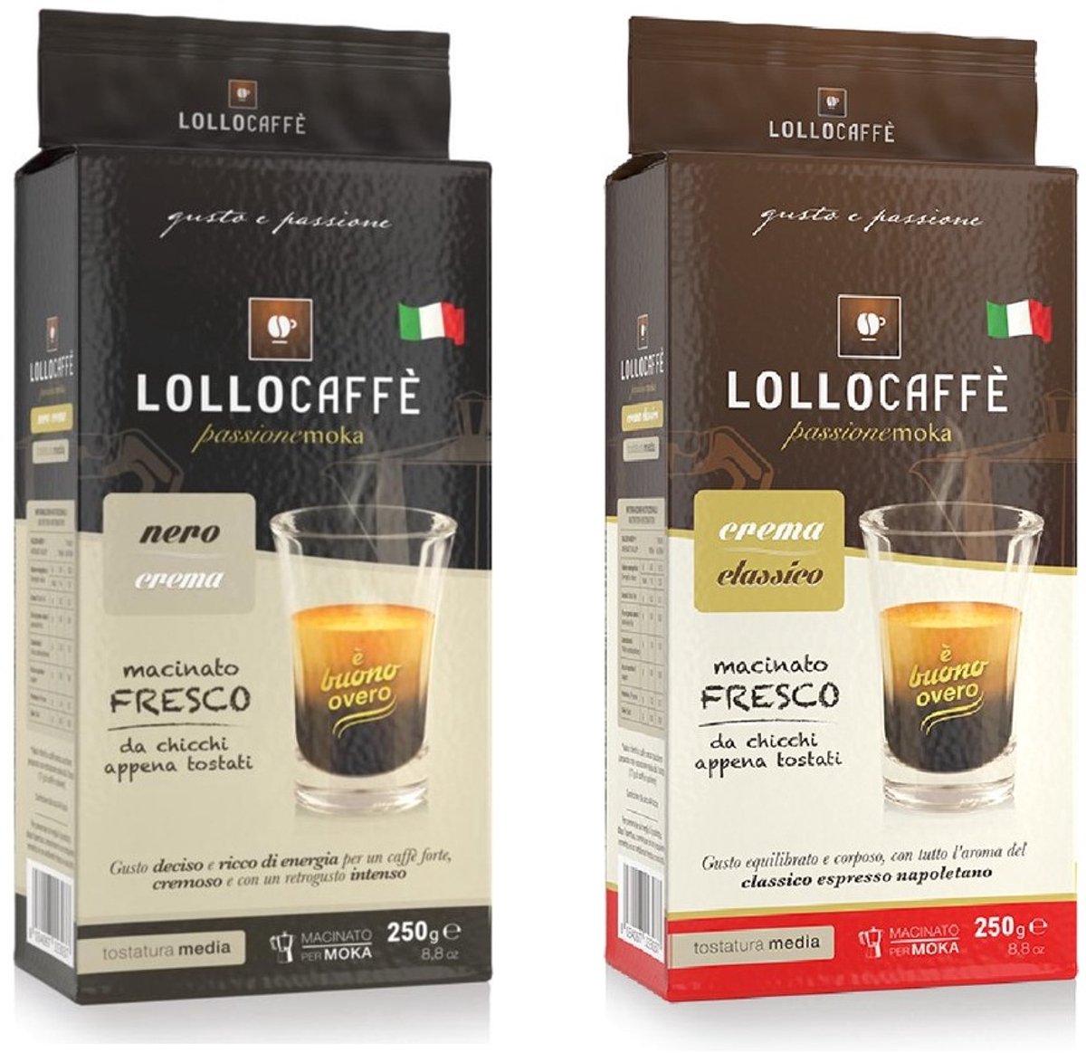 Lollo Caffè Duo Pack – Nero Crema & Crema Classico – 2 x 250g Gemalen Koffie