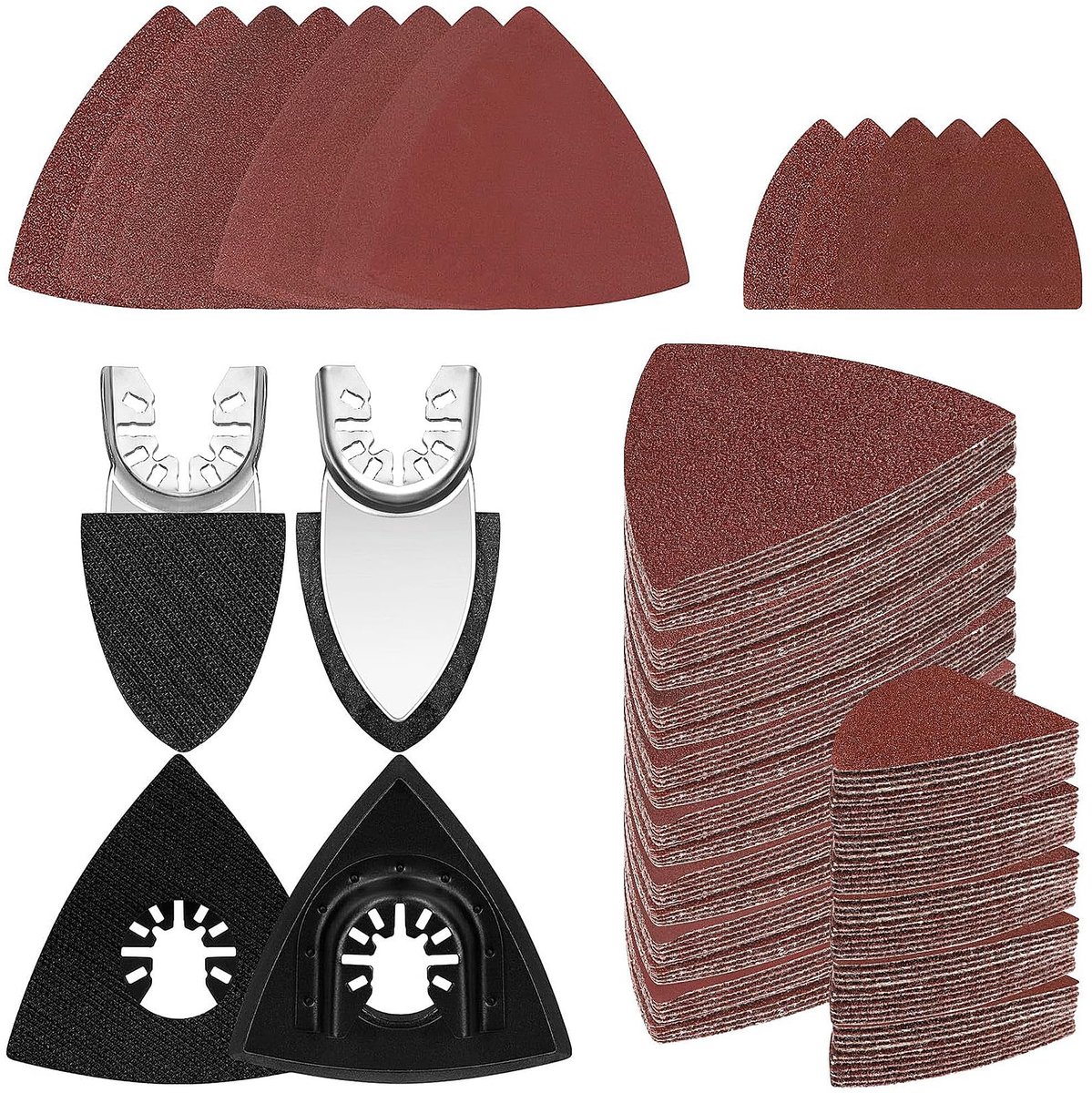 Allecto - Triangel Schuurpapier Set - 154 Stuks - Inclusief 4 Padhouders - Grit 60/80/120/180/240 - Gemengd - Voor Delta Schuurmachines - Zwart/Rood