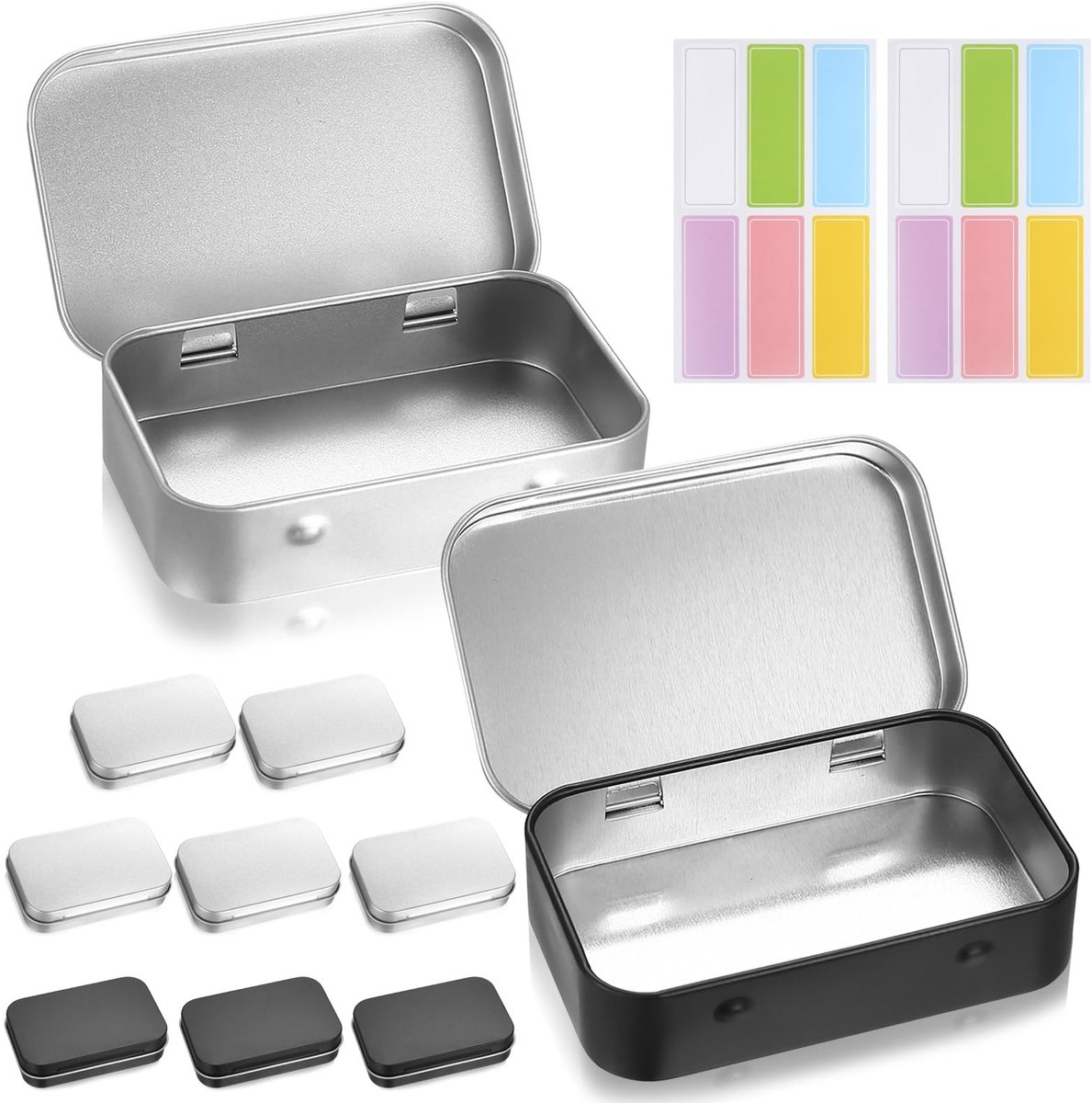 Allecto - Metalen Opbergdozen - Handige Bewaarcans - Duurzaam Ontwerp - Zilver - Voor Candy en Sieraden - Compact en Praktisch - 9 stuks