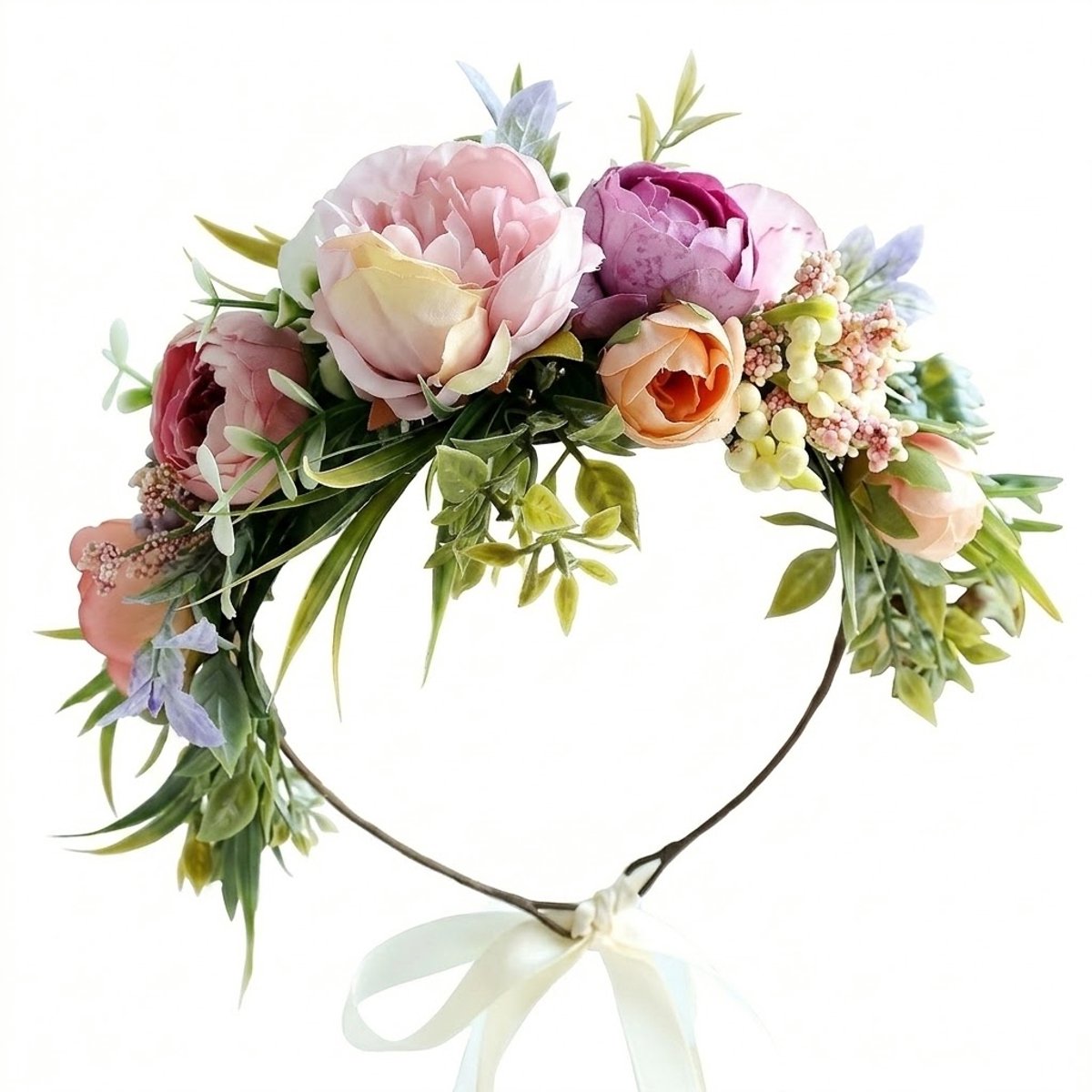 Roze groen kunstbloemen haarband bloemenkroon dames bohemian stijl haaraccessoire met roze