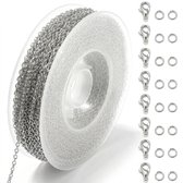 Zilverkleurige schakel ketting set voor sieraden maken 3 meter met karabijnsluiting en verbindingsringen fijne schakel ketting draad voor ketting en armband