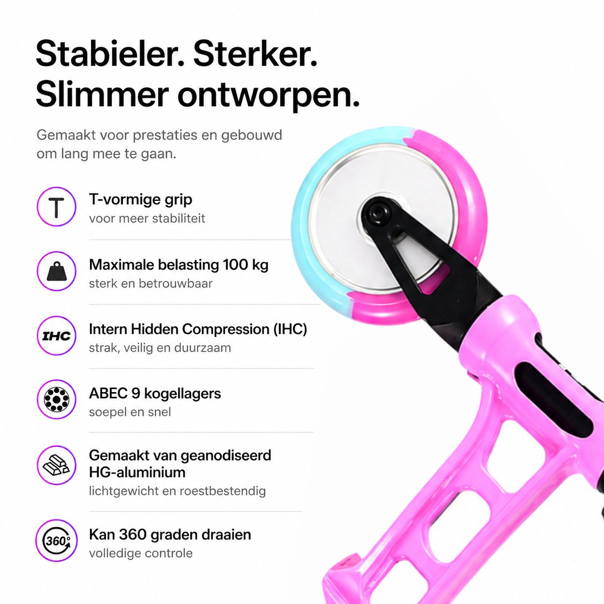 Suotu Stuntstep Professioneel - Step - 110mm - Speelgoed Jongens/Meisjes - Kinderstep - ABEC-9 - 100KG - Aluminium - Blauw/Roze — afbeelding 4