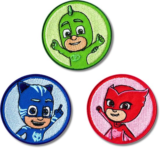 PJ Masks Heldenteam Set Strijkpatches (3 Stuks) – Catboy, Owlette & Gekko Kinder Patches – Opstrijkbaar Embleem voor Rugzak, Jas, Hoodie & Schooltas