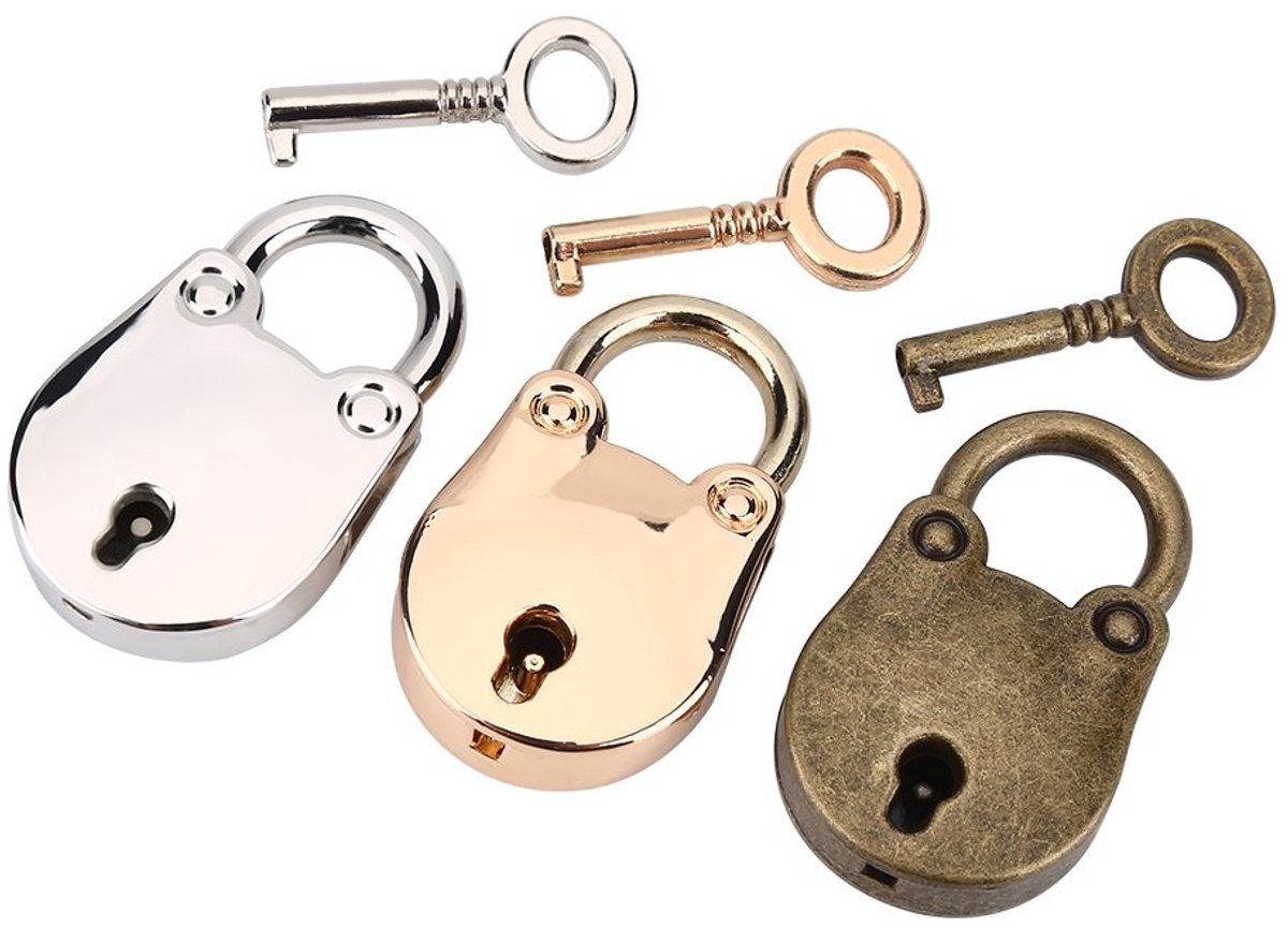 VT Goods - Mini Padlocks - Sleutels - Vintage Antieke Stijl - Kleur: Zilver, Goud, Brons - Handbagage - Mini Hangslot - Decoratie