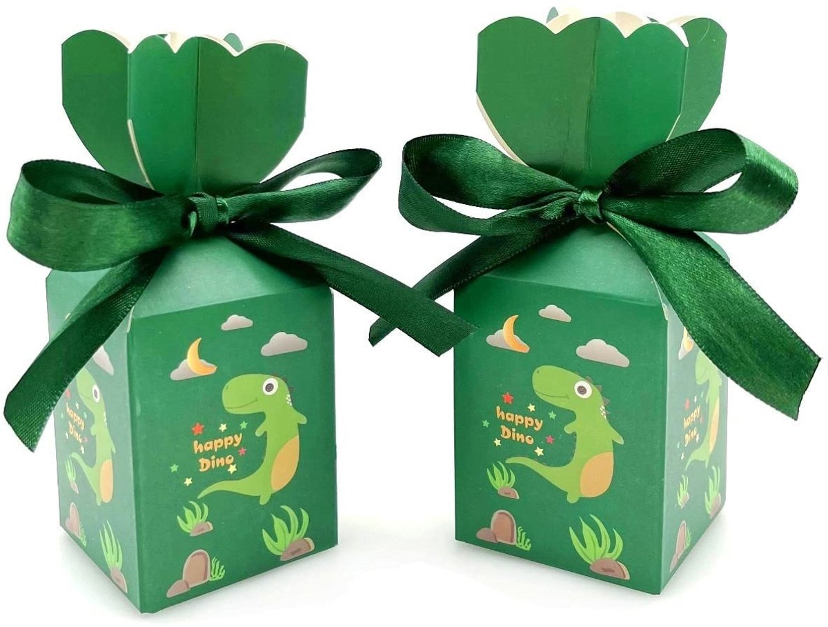Allecto - Groene cadeaudozen - Dinosaurus-patroon - Perfect voor kinderfeestjes - 50 stuks - Papieren snoepbox - Geschikt voor kindergeschenken - F...