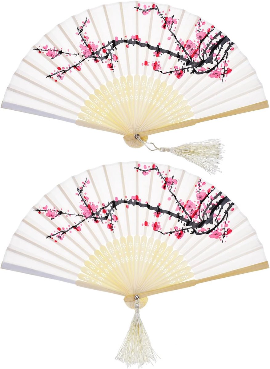 Handwaaier - Spaanse Handwaaier - Verkoeling Waaiers voor Zomerse Themperatuur - Waaier Festival - Chinese Waaier - Festival Waaier - Verkoelend - Handventilator - Tegen Opvliegers - 2 Stuks - Wit - van Imperatoris