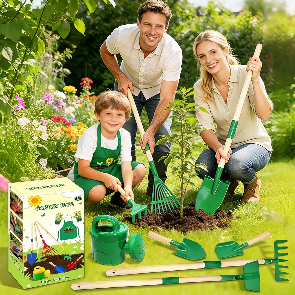 Kinder Tuingereedschap Set - Ideaal voor Kleine Tuinliefhebbers - Ergonomisch & Veilig - Compleet met Schep, Hark, Gieter, Handschoenen en Schort - Voor Buitenactiviteiten - Tuingereedschap Kinderen 3+