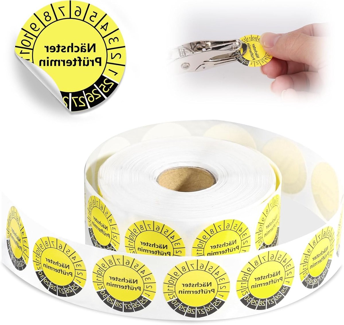 1000 Zelfklevende Testplaten 30mm Geel - Meerdere Jaren Zorglabels 2026-2031 - Controle Plaat voor Elektrische Apparaten, Ladders en Veiligheidsinspecties