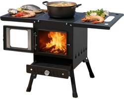 Emvae Camping Houtkachel - Camping kachel - Opvouwbare camping bbq - Verstelbare Hoogte - Zwart