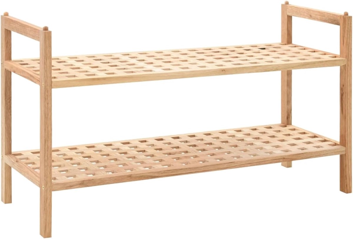 Schoenenrek Massief Walnotenhout - Ruimtebesparende Schoenopberger Met 2 Planken