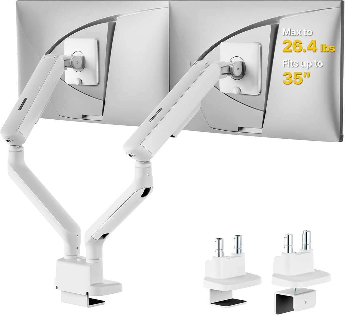 Monitorhouder Twee Schermen - Monitorarm Verstelbaar - Ergonomisch Werken - 360 Graden Draaibaar - 17-35 Inch - Wit