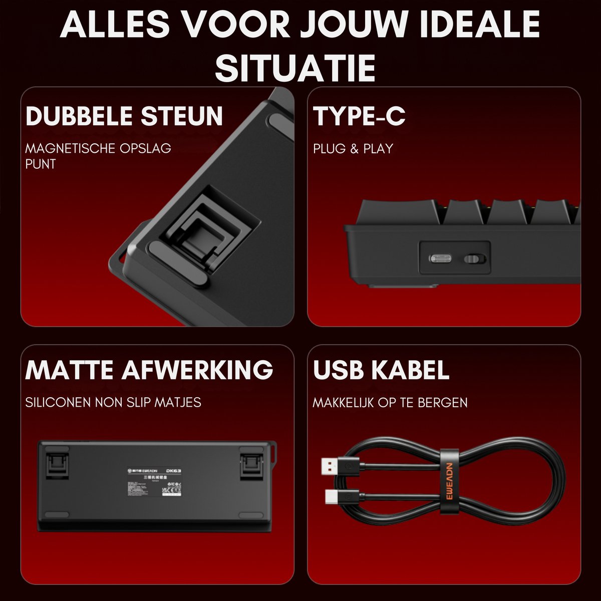 EWEADN DK63 60% Mechanisch Gaming Toetsenbord Draadloos thumbnail 6