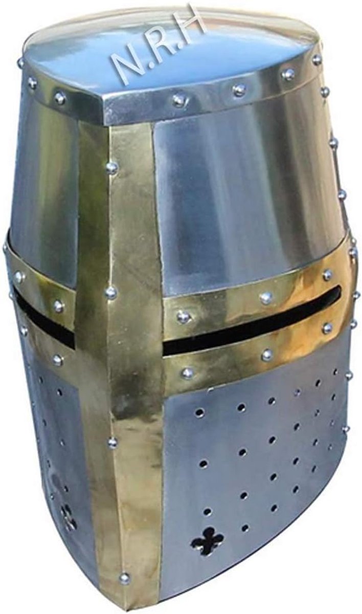 Ridder Helm - Tempelier Kruis - Verkleedkostuum - Gezichtsmasker - 8X9X26 cm - Messing Zilver