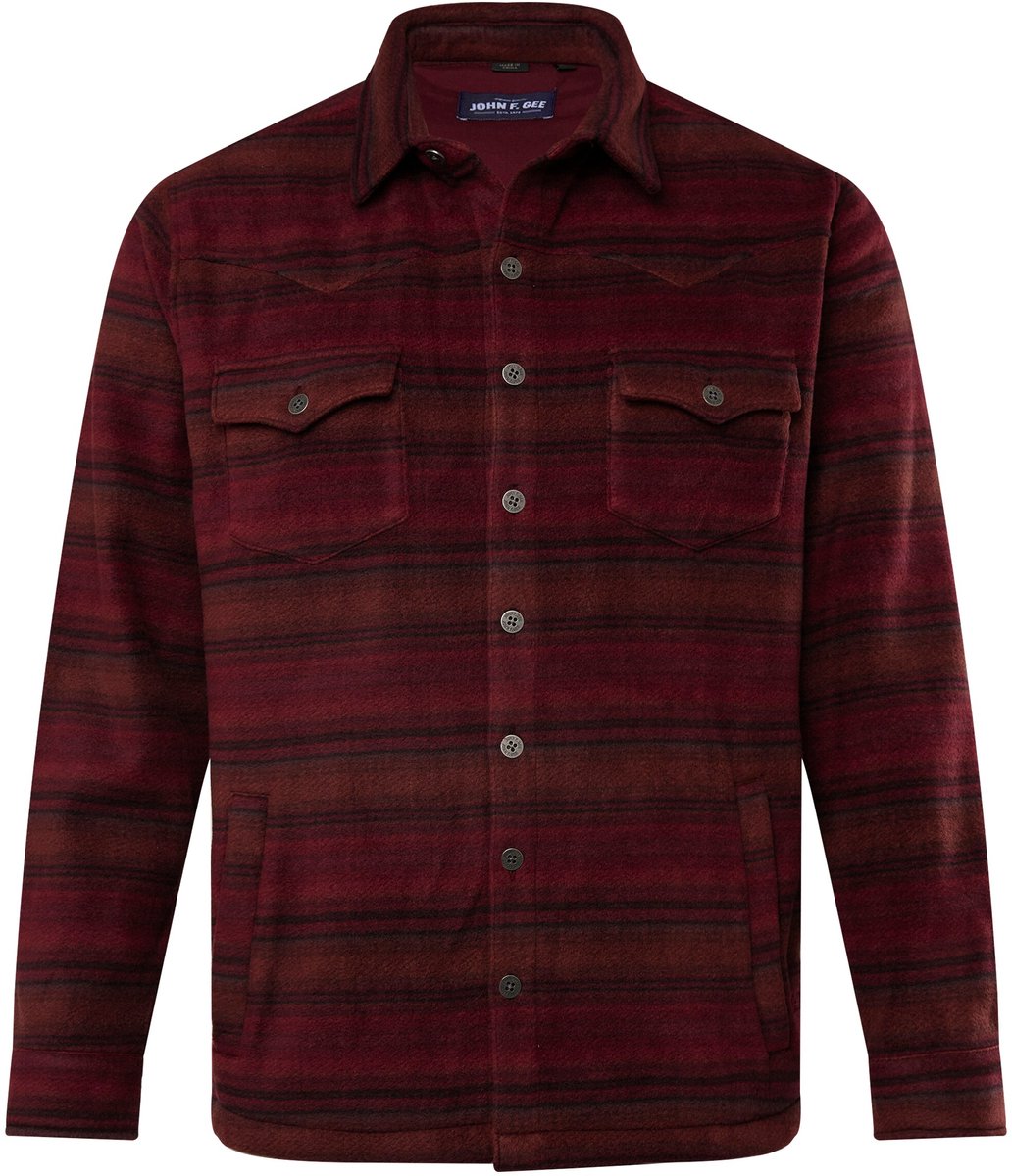 John F. Gee - Heren - Fleece-overshirt lange mouwen kentkraag - Bes - Maat 7XL