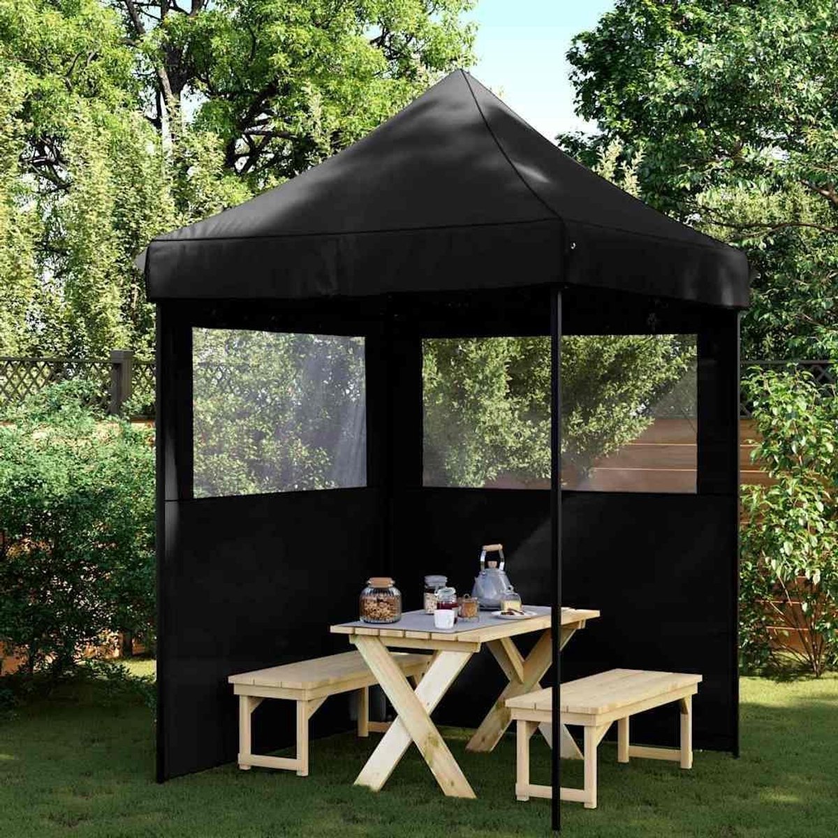 Pop-up tent - Partytent vouwbaar - Feestelijke evenementen - Met 2 zijwanden - 200 x 200 cm - Zwart