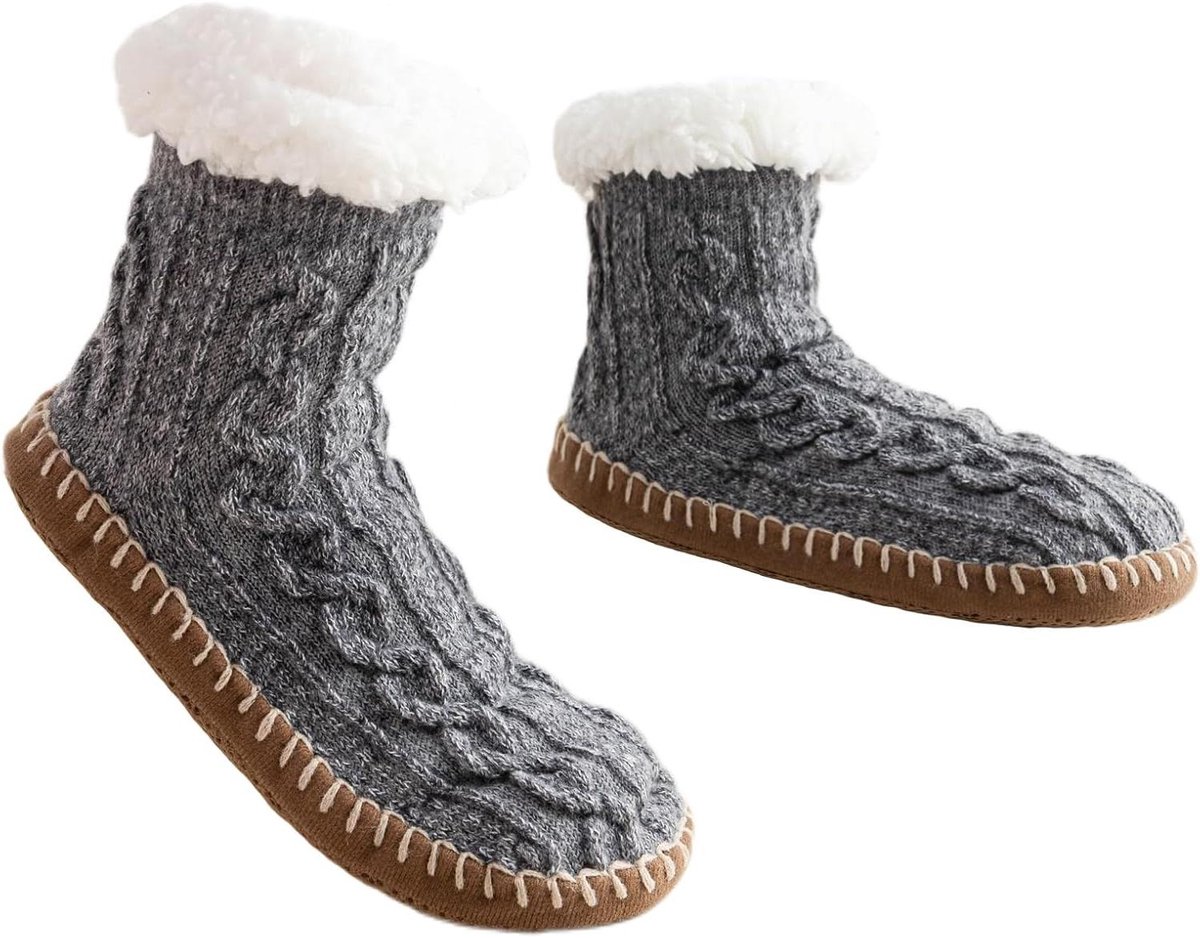 Dames Huissokken - Pantoffelsokken Winter - Comfort Binnen - Zachte Voering - One Size - Grijs
