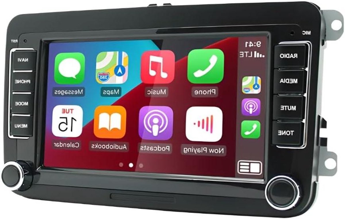 Autoradio - Auto Multimedia - Navigatie Muziek - Wireless CarPlay Android - 7 inch IPS - Zwart