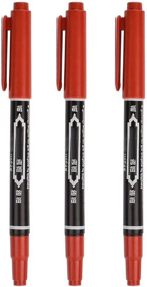 Huid Markering Pennen - Tatoeage Potloden - Body Art Ontwerpen - Dubbele Punten - 3 Stuks - Rood