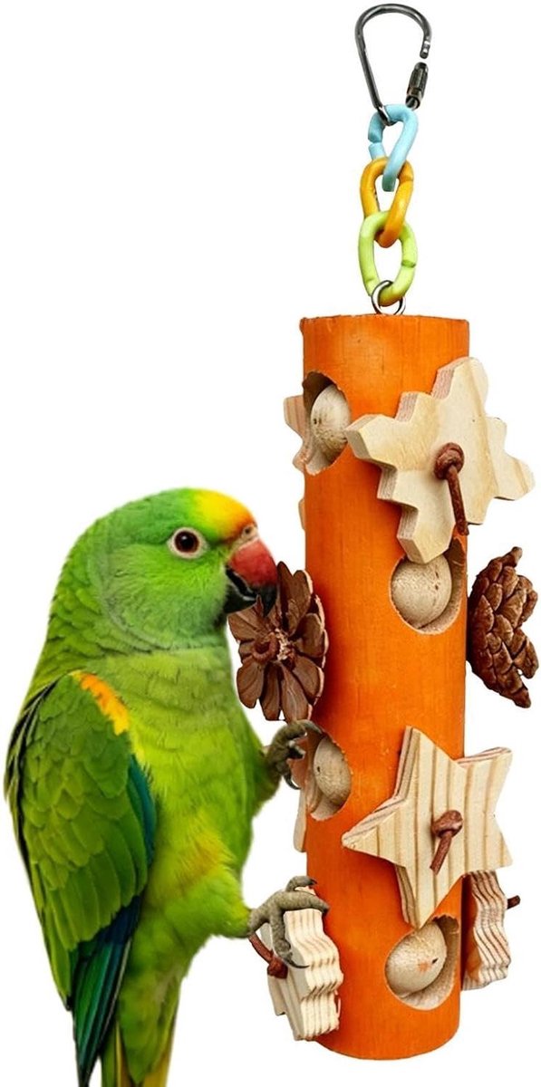Vogel Kauwspeelgoed - Houten Snavelonderhoud - Snavel Slijpen - Natuurlijk Materiaal - 26.4 cm - Oranje