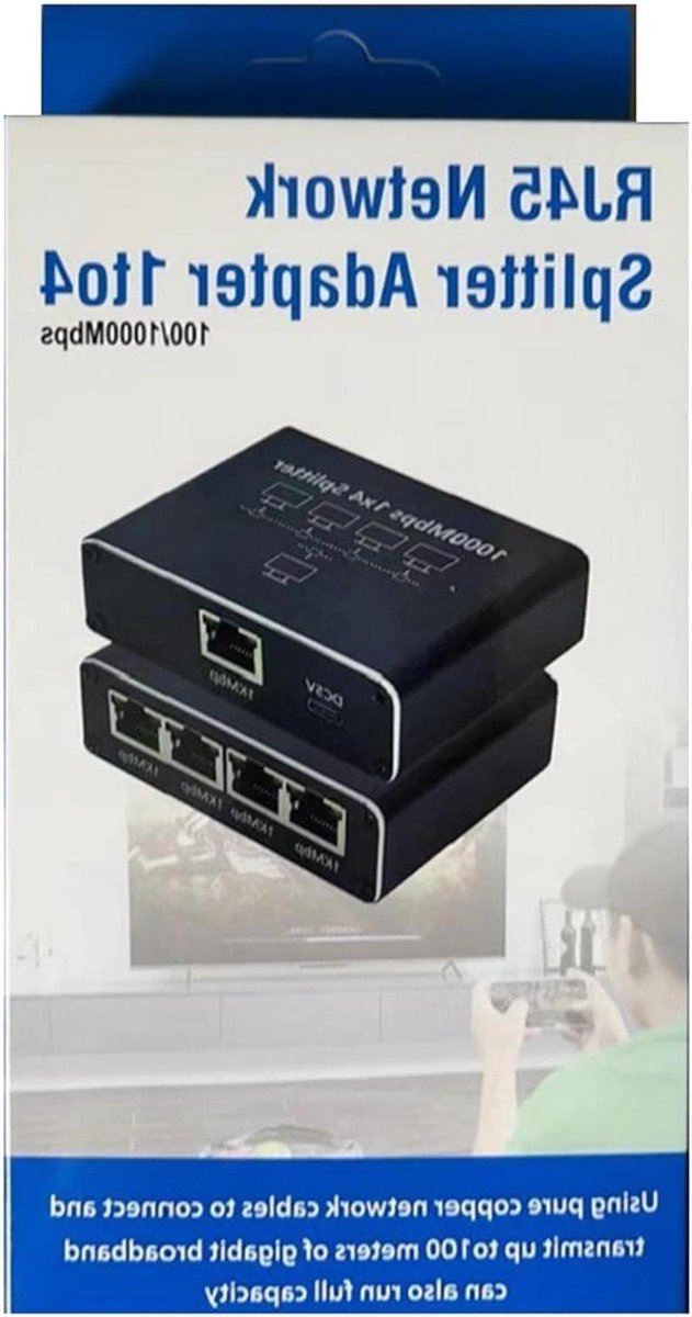 Ethernet Splitter - Netwerk Uitbreider - Internet Delen - Gigabit Snelheid - 1-naar-4 Poorten - Zwart