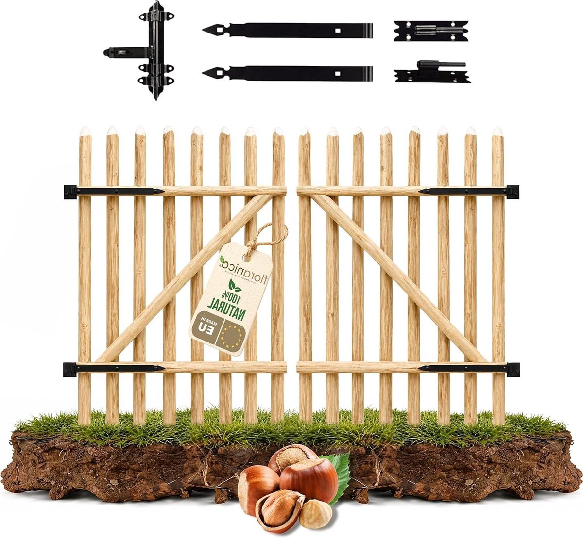 Tuinpoort Hazelaarshout - Houtenhek Dubbelvleugelig - Tuin Afsluiten - Handgemaakt Uniek -
