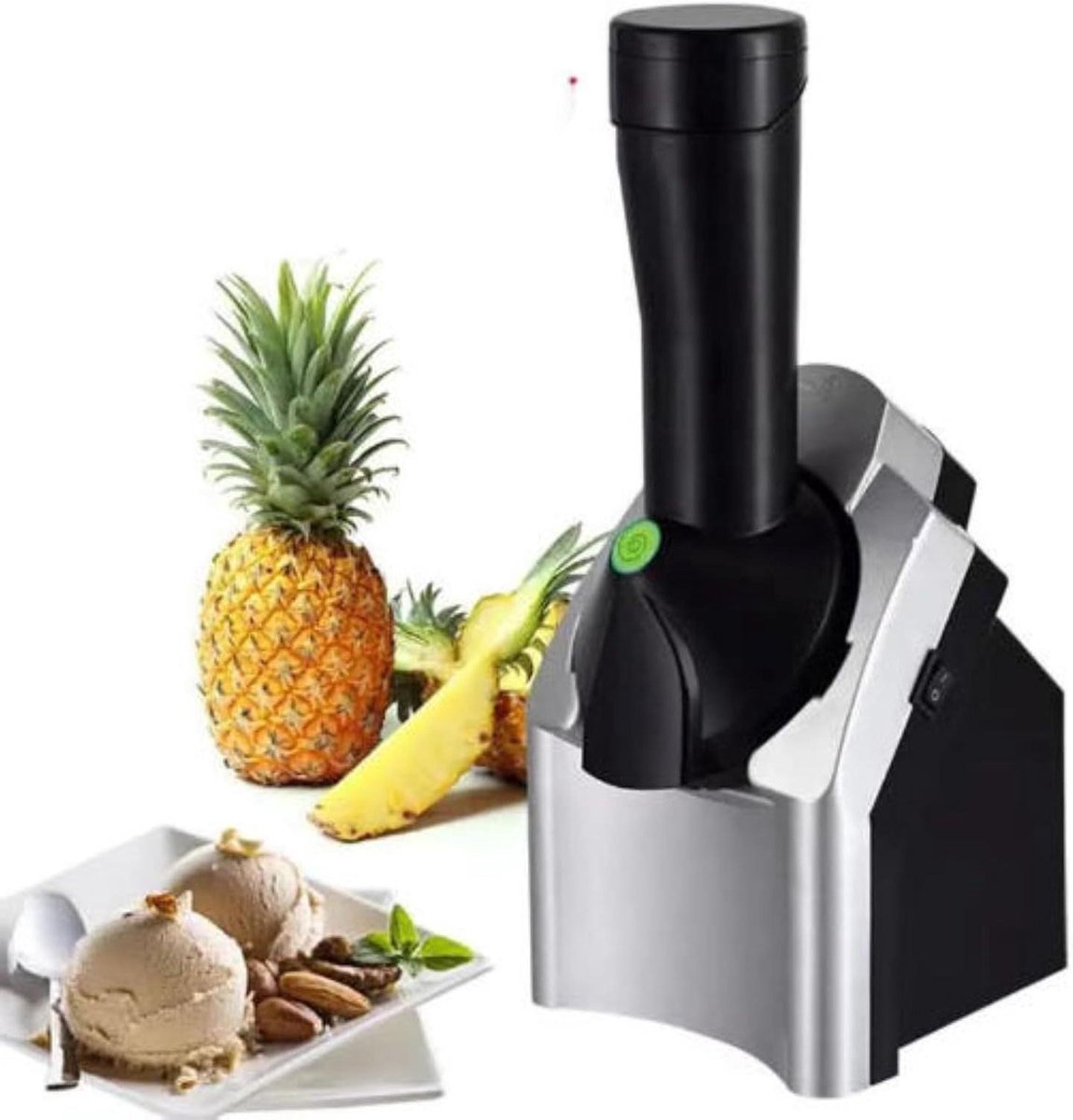 IJsbereider Dessertmaker - Fruitijs Yoghurtijs - Snelle Desserts Maken - Krachtige Motor - 18x16x35 CM - Zwart
