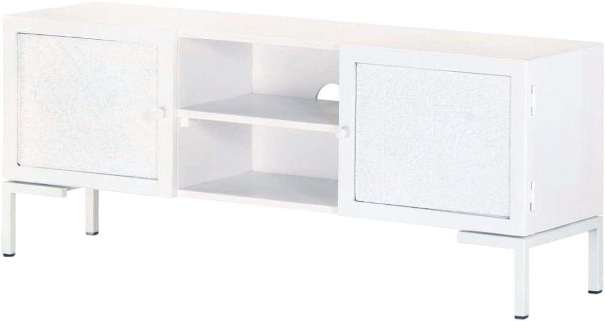 Televisiekast Hout - Tv meubel - Woonkamer Inrichting - Massief Mangohout - 115 cm Breed - Wit