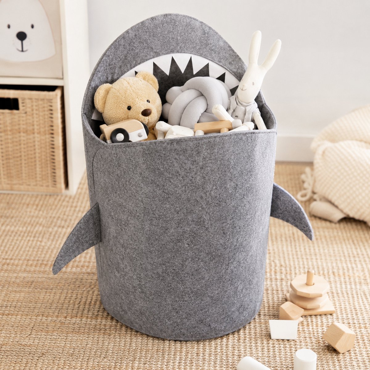 Wasmand Opbergmand Speelgoedmand Kinderkamer - Haai - Opbergmand Speelgoed - Speelgoedmand kinderen - wasmand kinderen – opbergmand speelgoed – speelgoedmand kinderen – wasmand opbergmand – kinder opbergmand – haai design wasmand