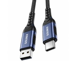 Sounix USB C kabel - USB 3.2 kabel - USB kabel - USB naar USB C kabel - 3.2 Gen 2 - 10Gbps - 2 Meter - Nylon - Zwart
