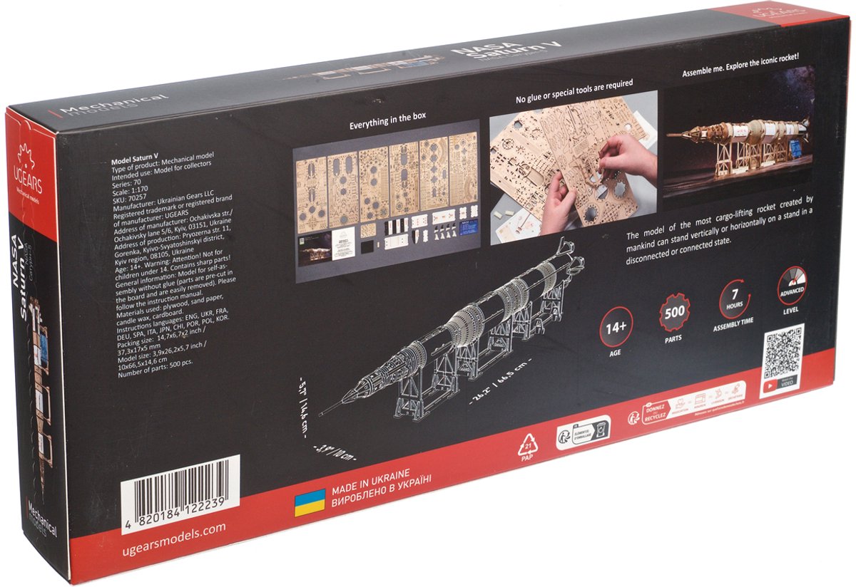 UGEARS 3D Modelbouw - Nasa Saturn V - Mechanisch Bouwpakket Hout - Educatief Speelgoed — afbeelding 12