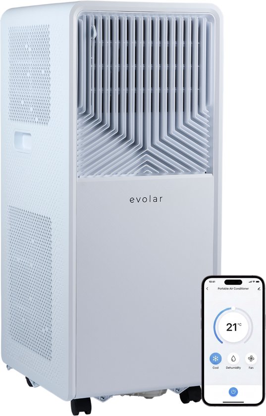 Mobiele airco 7000 BTU met wifi, afstandsbediening, energiezuinig A, compact, met afvoerslang, wit