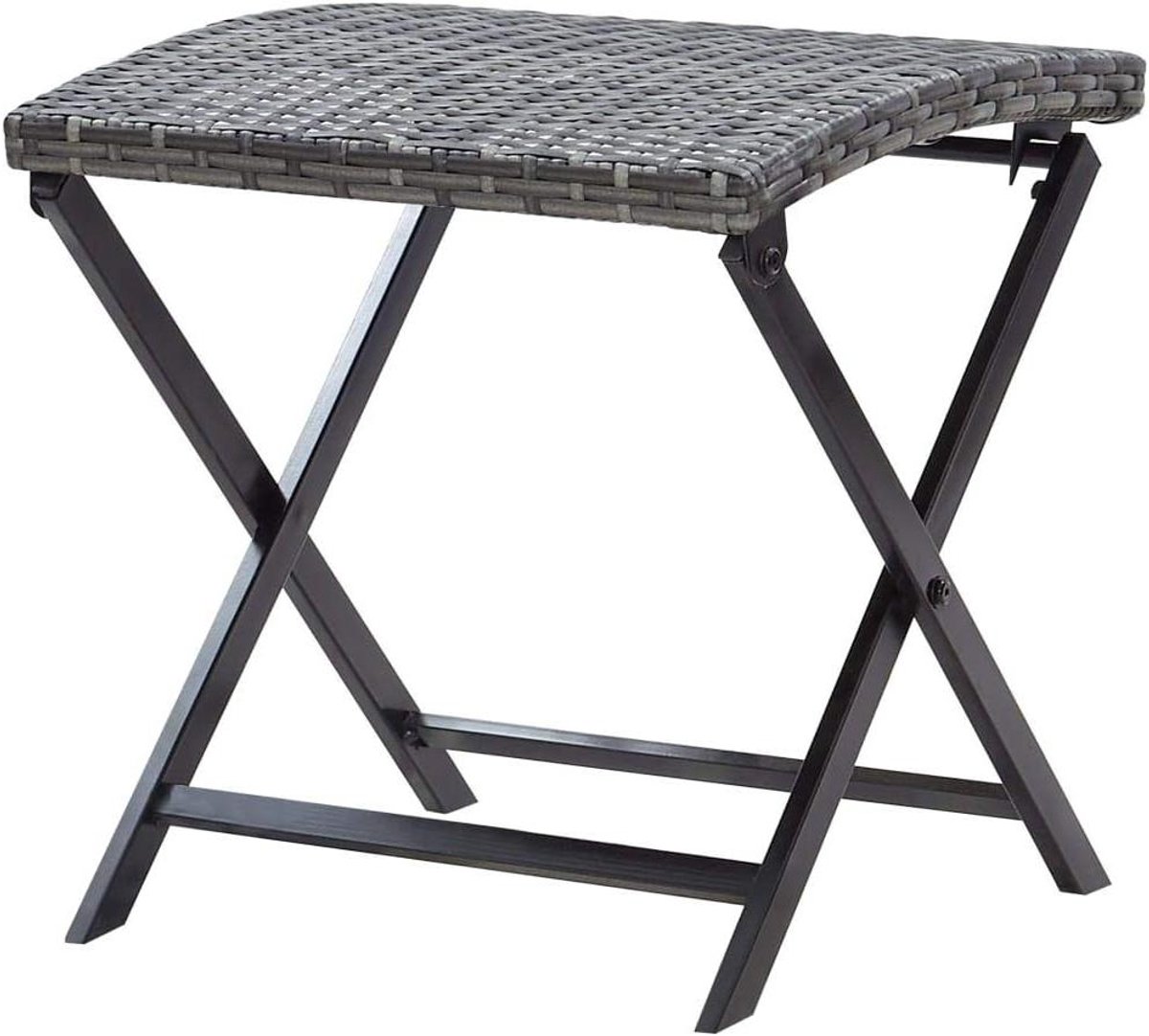 Opklapbare Kruk - Zitje Buiten - Terras Ontspanning - Weerbestendig Rotan - 40 cm Hoog - Grijs