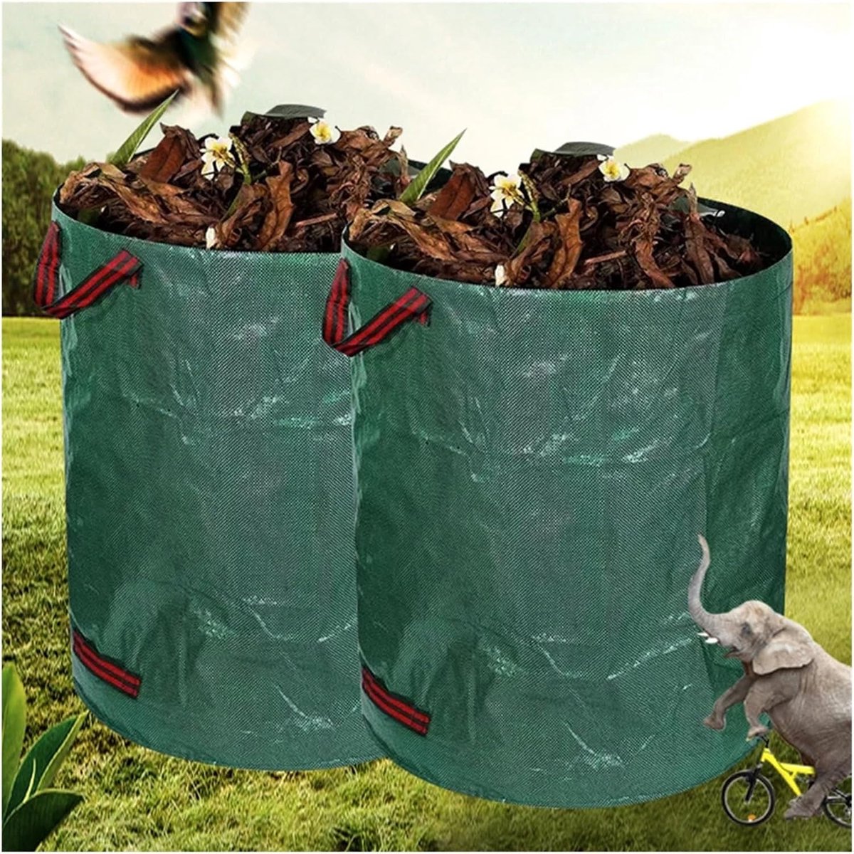 Tuinafvalzak - Herbruikbare zak - Tuinafval verzamelen - Robuust materiaal - 500 liter - Groen