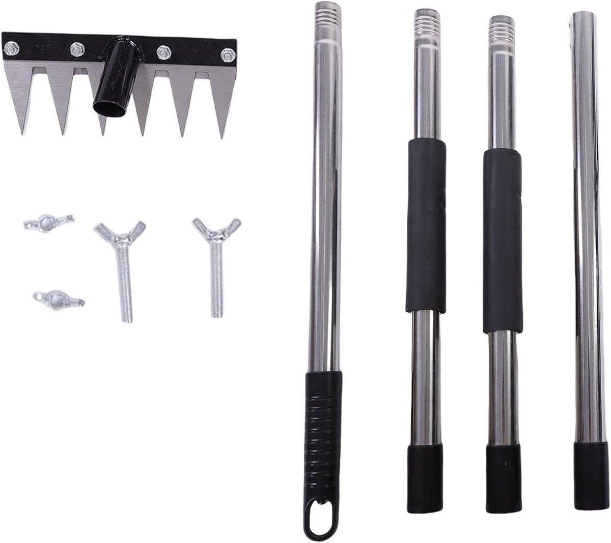 Onkruidhark Lange Steel - Onkruidtrekker Tuin - Onkruid Verwijderen - 6 IJzeren Tanden - Verstelbaar 157 cm - Zwart