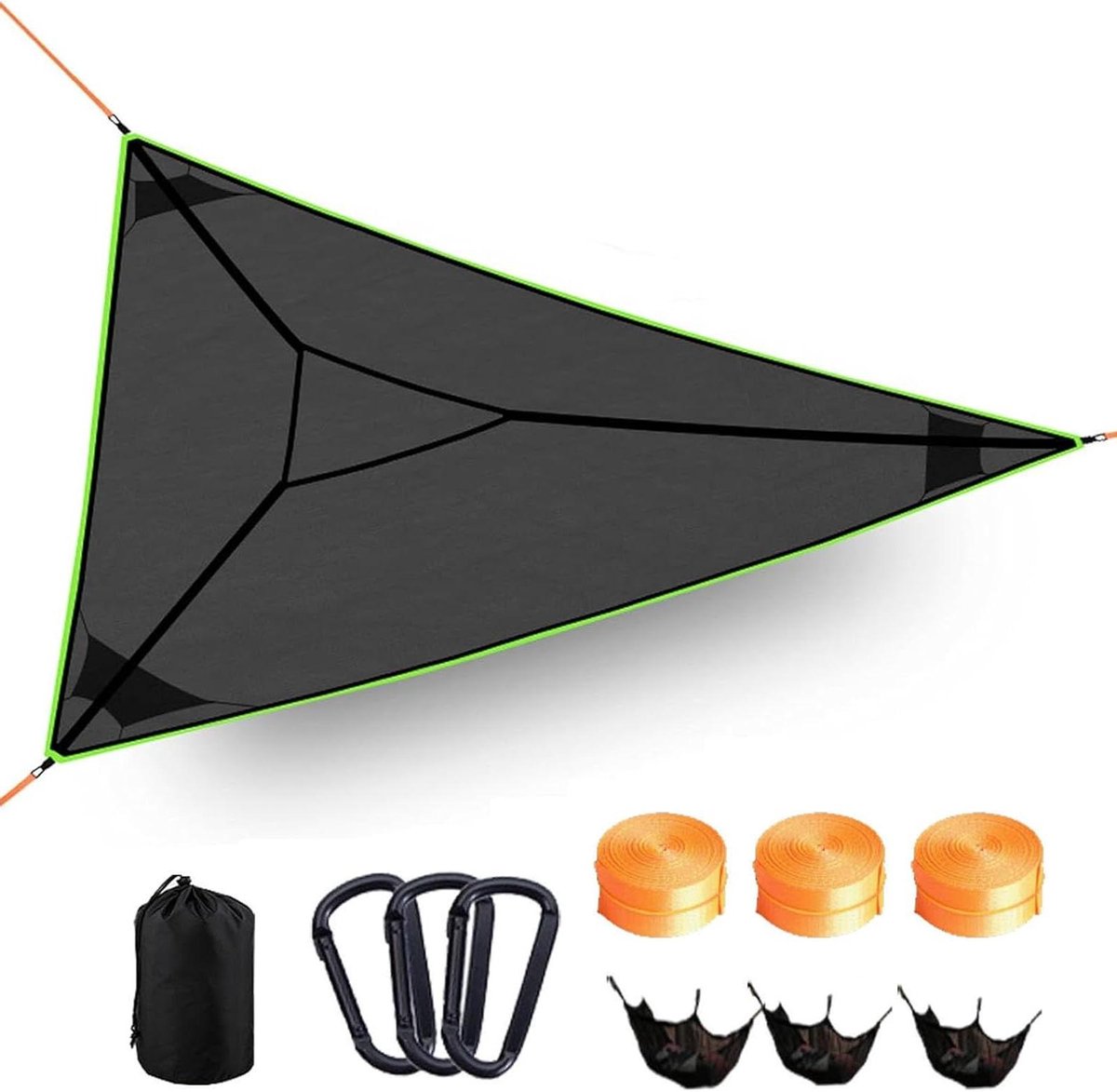 Driehoek Hangmat - Camping Hangmat - Buiten Ontspannen - Drie Punten Ophangsysteem - 2.8 x 2.8 meter - Zwart
