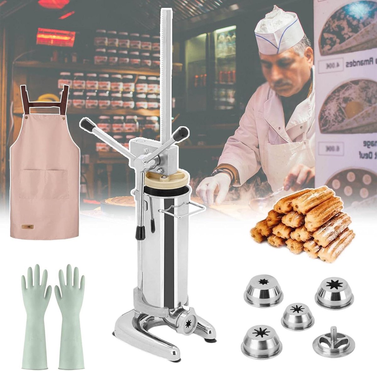Churro Maker - Donutmachine - Zelf Bakken - 5 Verschillende Mallen - 2L Capaciteit - Zilver