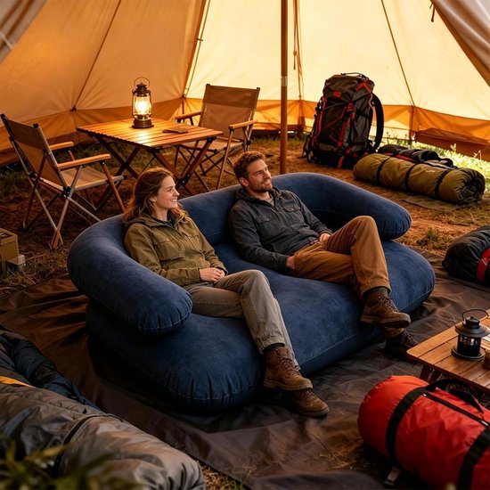 Opblaasbare bank - Luchtslaapbank camping - Buiten ontspannen - Gevlokt PVC materiaal - 135x66x45 cm - Veelkleurig — afbeelding 5