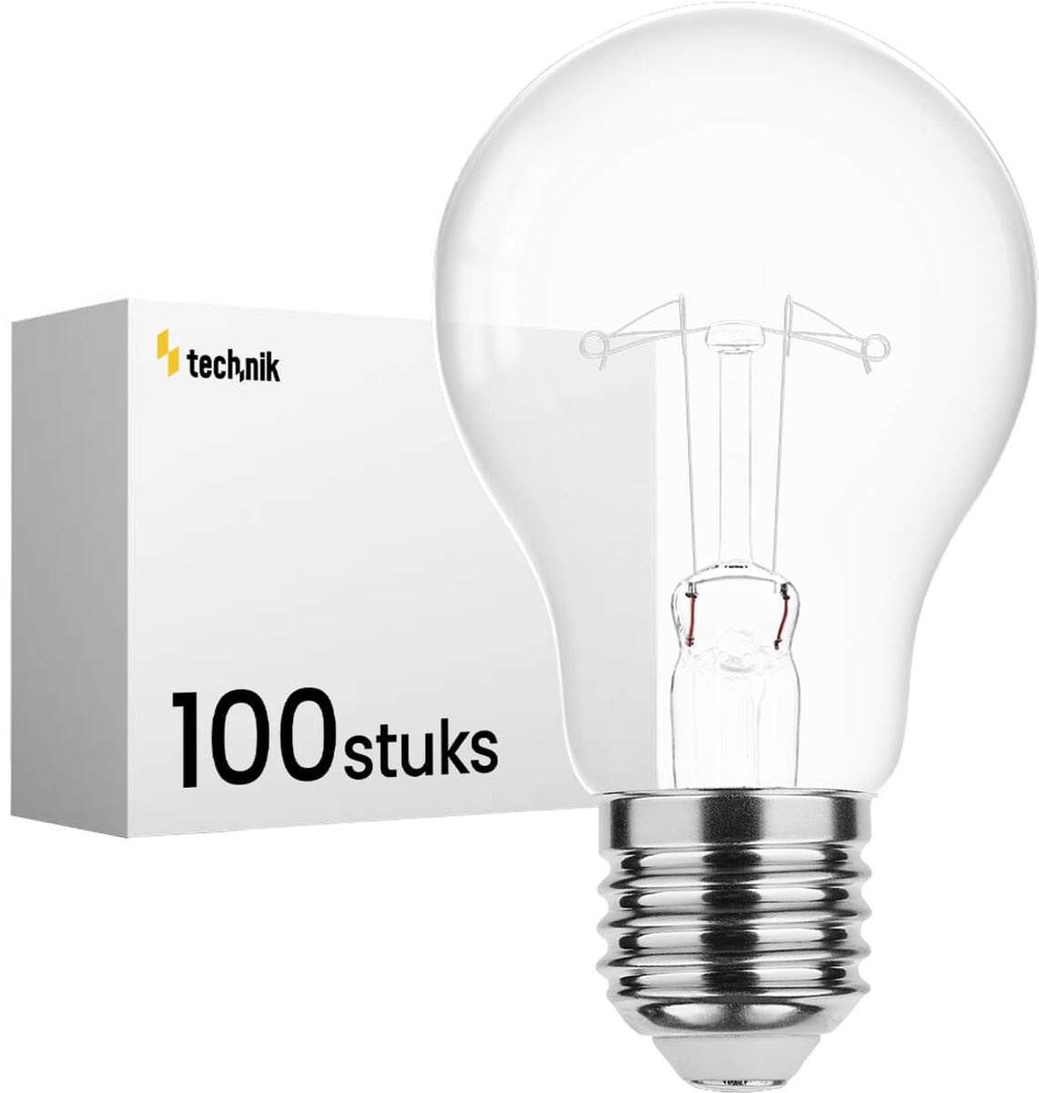 Technik E27 Wolfraam-Gloeilamp Dimbaar 75W - 2700K - Warm Wit - Gloeilamp Globe A55 - 100 stuks