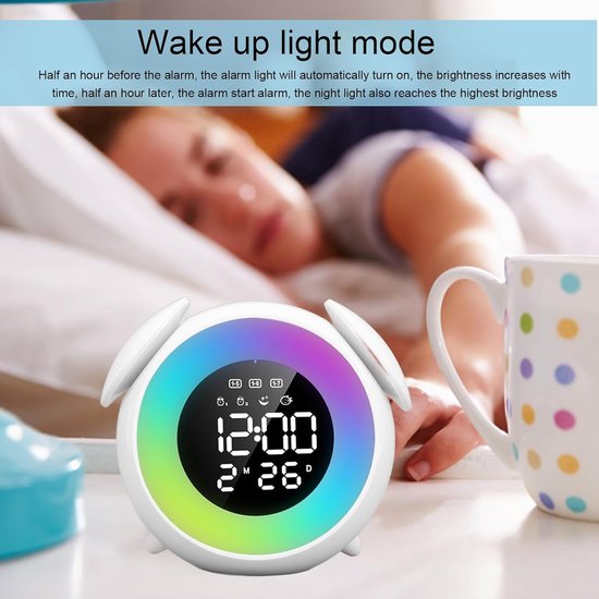 Wekker met licht - Wake-up light - Rustig wakker worden - Zonsopgang simulatie - 16 x 9 cm - Regenboog — afbeelding 3