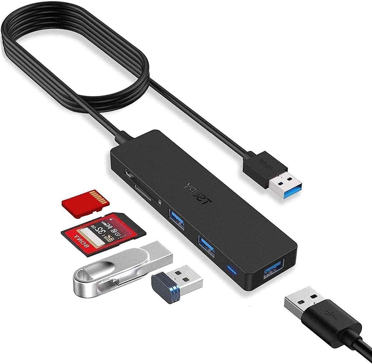 USB Hub Adapter - Kaartlezer - Extra Poorten - 5Gbps Snelheid - 3 Poorten - Zwart