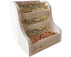 Voederstation Konijn - Hooistandaard Hout - Kleine dieren voeren - 2-in-1 ontwerp - 17x15x18 cm - Natuurlijk hout