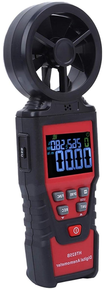 Digitale Windsnelheidsmeter - Anemometer Temperatuurtester - Ventilatie Meten - Hoge Nauwkeurigheid - 197x60x33mm - Zwart