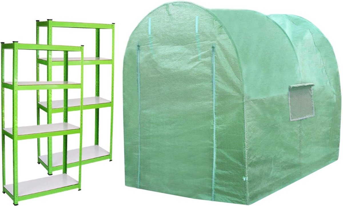 Polytunnel Kas - Kweekkas Tuin Tent - Planten Beschermen - Met Geïntegreerde Rekken - 4 x 2 m - Transparant