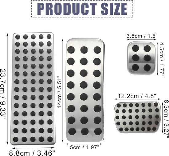 Pedaal Covers Set - Auto Interieur - Verbeterde Grip - Duurzaam Metaal Rubber - 4 Stuks - Zilver Zwart — afbeelding 4