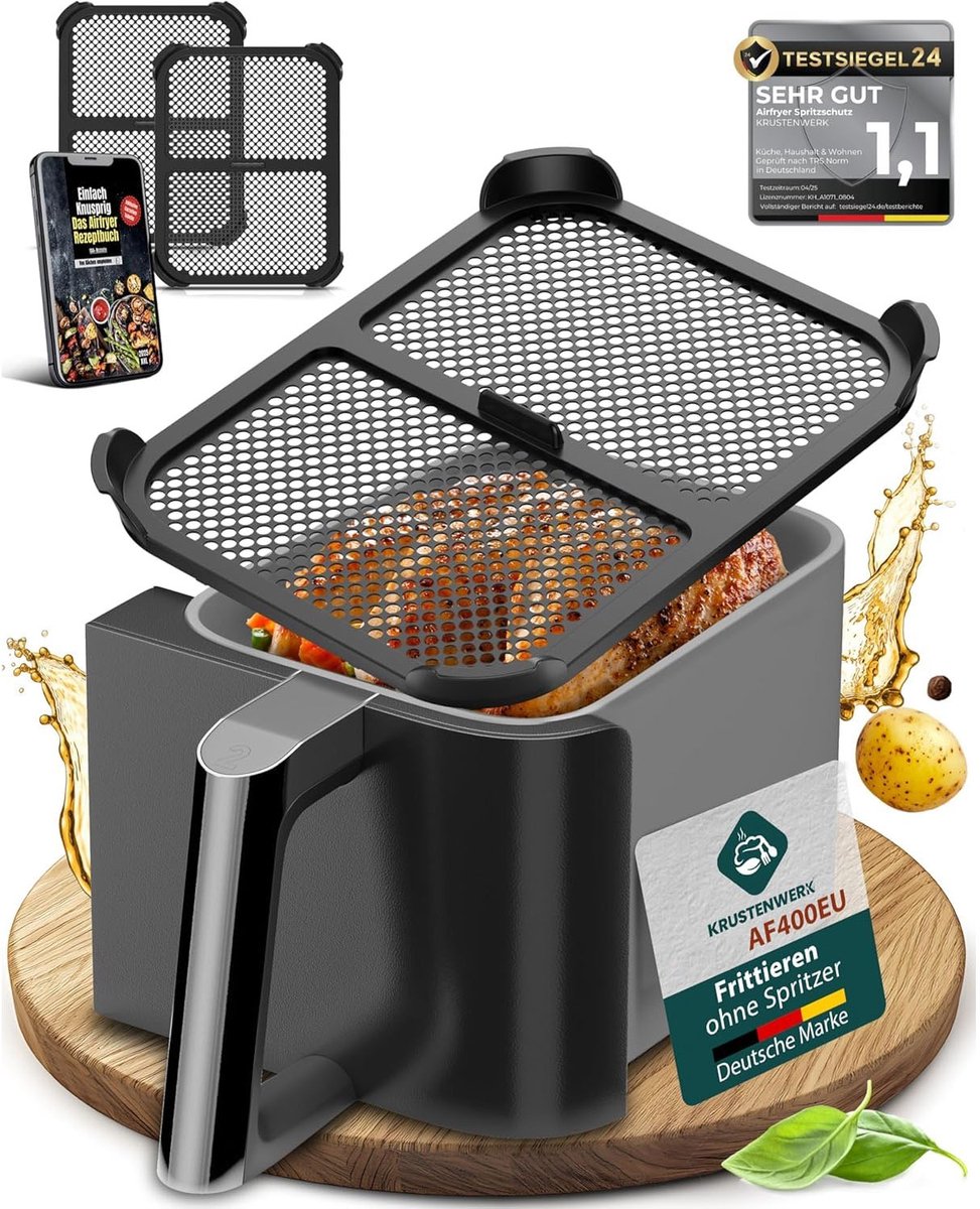 2-delige Premium Silicone Spatscherm voor Ninja AF400EU – Speciaal voor Dual Zone Airfryer – Hittebestendig tot 220°C – Beschermt Verhittingselement & Ventilator – Verstelbare Hoeken – Vaatwasserbestendig