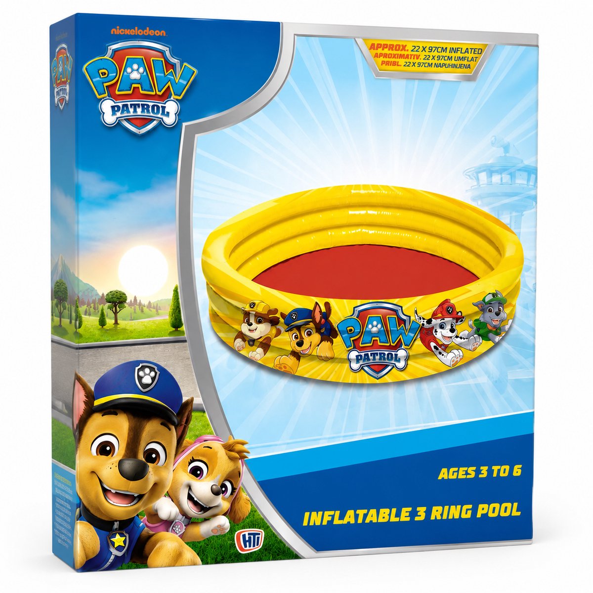 PAW Patrol Opblaaszwembad – Kinderzwembad 97 cm – 3 Rings Zwembad – Geel – Opblaasbaar Badje voor Kinderen 3-6 Jaar