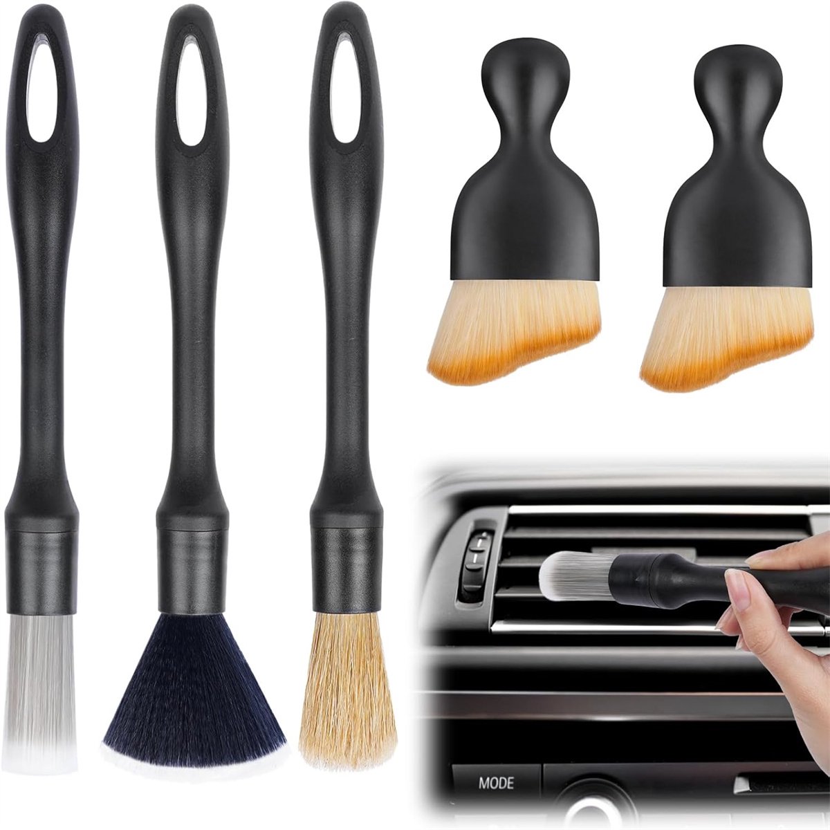 carmdering - Auto Detailingborstel - Auto Interieur Reinigingsborstel - Detailborstel Set - Bereikt Ventilatieopeningen - Verwijdert Verborgen Stof - PP En Nylon Materiaal - Ergonomisch Geribbeld Handvat - Voorkomt Vermoeidheid Bij Gebruik - 5 Stuks