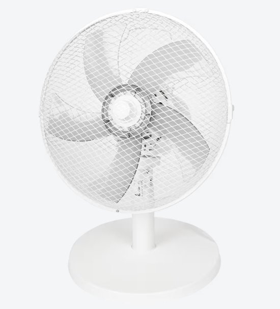 Tafelventilator 30 cm Kinzo 35W met 3 snelheden, zwenkfunctie 85°, oververhittingsbeveiliging, wit