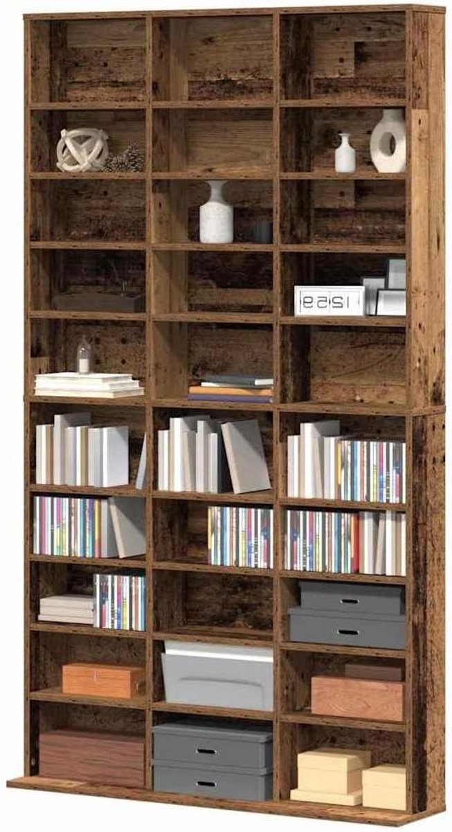 CD Kast - Opbergkast Media - Media Organiseren - 30 Compartimenten - 101 cm - Oud Hout